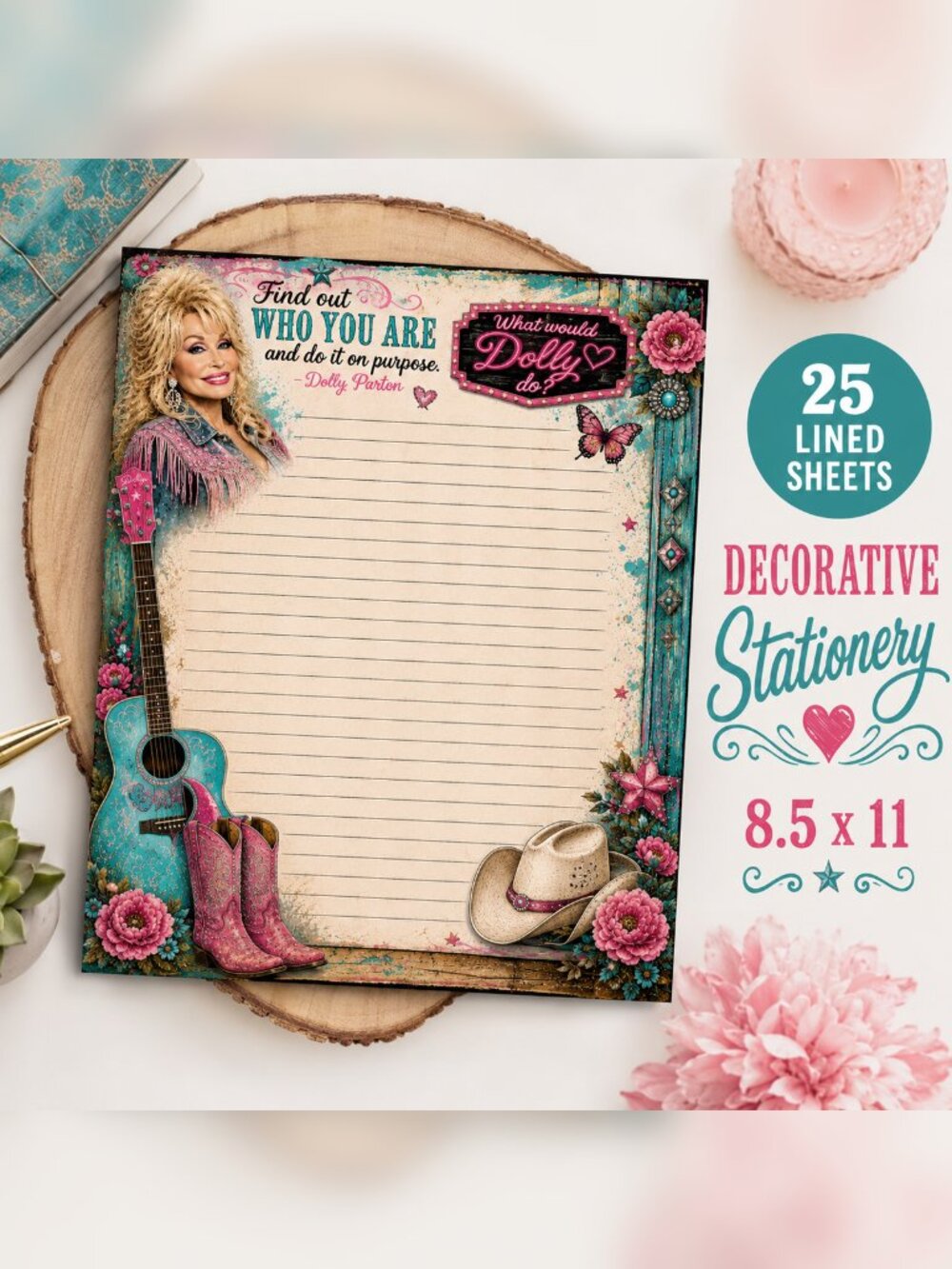 Dolly Decorative Stationery Paper 25 Lined Sheets 8.5x11 Cowgirl Western Country